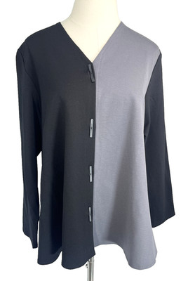 New F.H. Clothing Black Gray Button Top Shirt Womens Large USA Artsy Color Block
