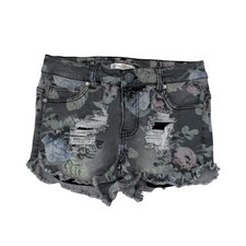 Love Fire Juniors 7 Gray Floral Jean Shorts Distressed Frayed Hem
