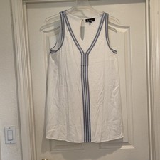Lulus Sunshine Ahead Dress Womens Large Embroidered Blue White Mini Rayon VGUC 