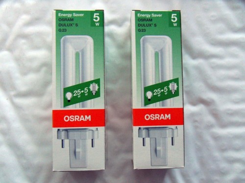 2 OSRAM Dulux S 5W Energy Saver Compact Fluorescent G23 Base Bulbs