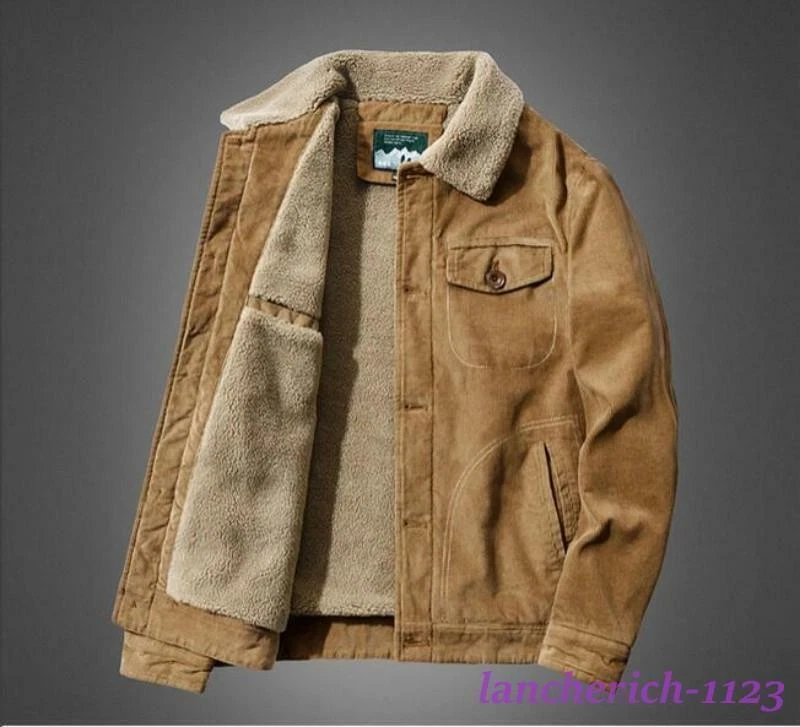 Chaqueta cargo de pana para hombre abrigos forrados de piel informales trabajo cálido algodón otoño invierno Foto 4 de 4