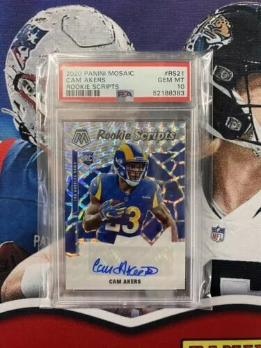 CAM AKERS RC ^= 2020 Mosaic ROOKIE SCRIPTS AUTO  PSA 10