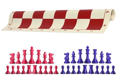 Royal & Red Chess Pieces & 20'' Red Vinyl Board- Triple Weighted Chess Set