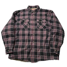 Wrangler Fleece Jacket Coat Mens Large Red Black Quilted Lined Plaid Heavyweight