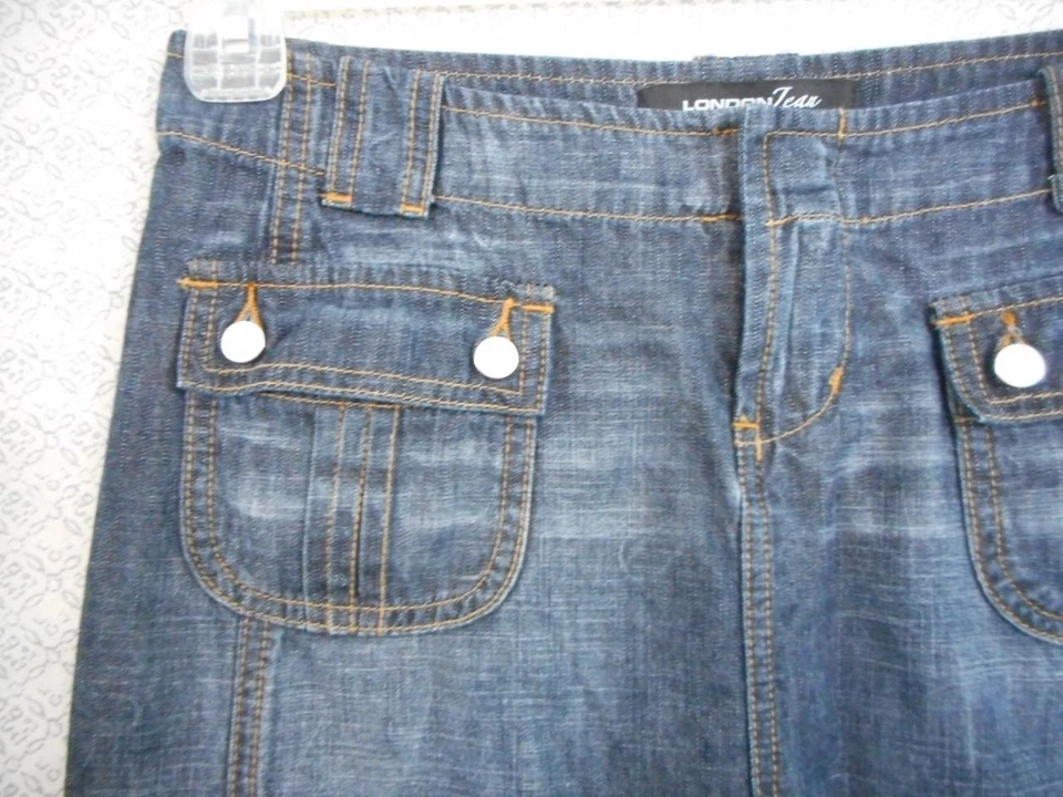 LONDON 4 Blue/Black Denim Skirt 28 x 18 Straight 2 Pocket Light Front slit i20 - Image 2 of 4