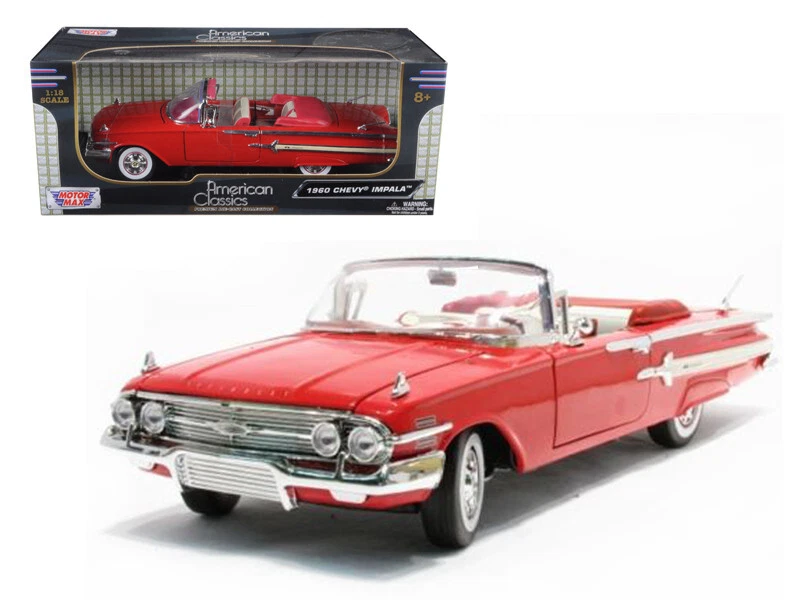 1960 CHEVROLET IMPALA CONVERTIBLE RED 1 18 DIECAST MODEL CAR BY