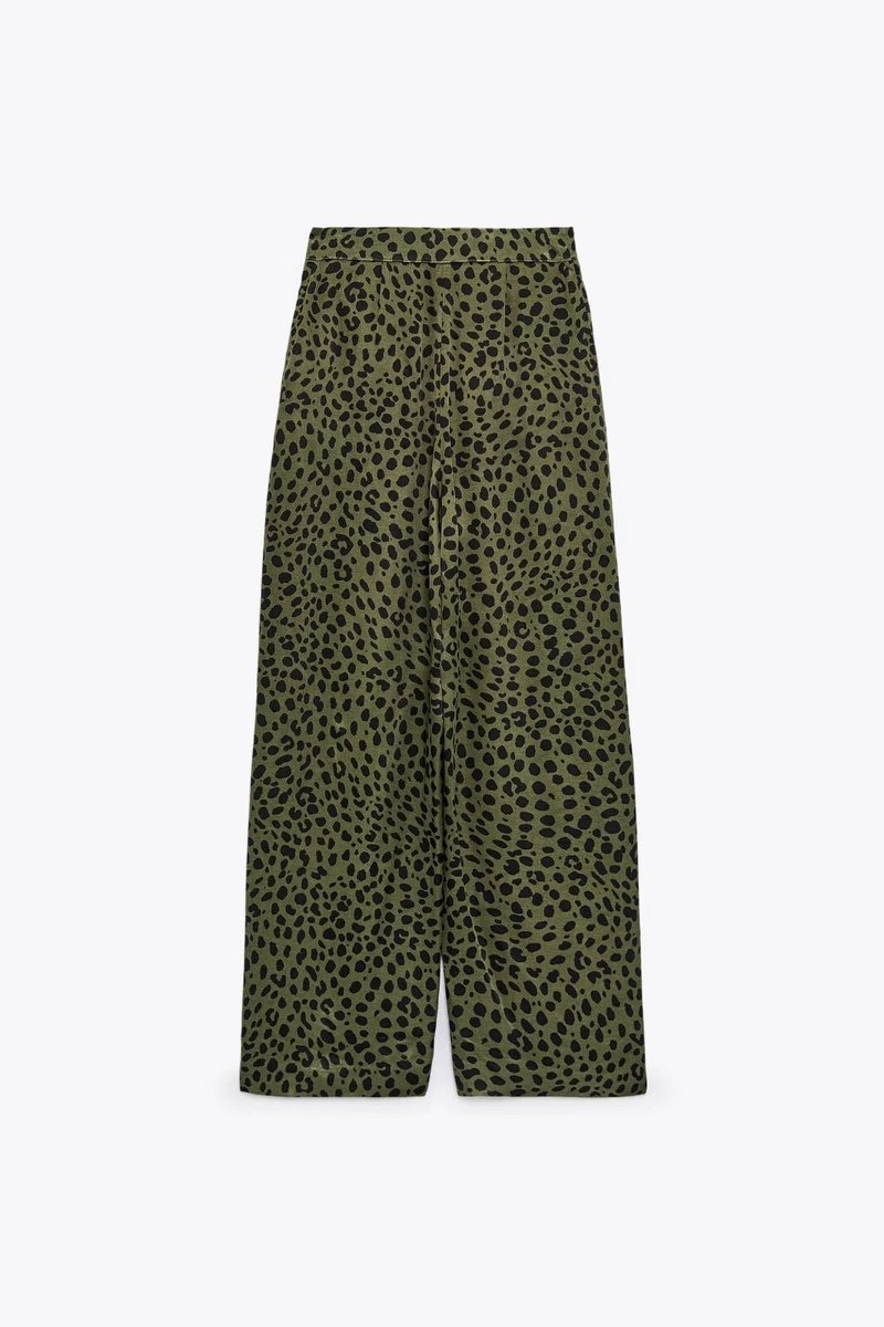Leopard print satin wide leg cheap trousers