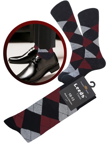 1-3-6 Dress Socks DARK RED Argyle Socks Cotton Size 10-13 NATURAL COTTON - Picture 7 of 9
