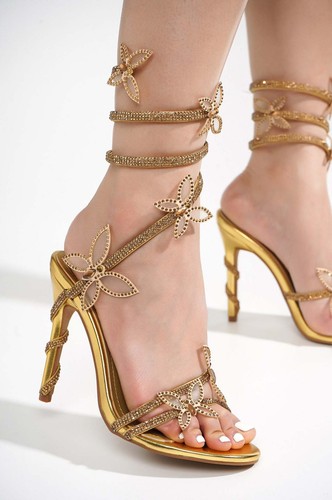 Sexy Sandalias Mujer Verano 11cm Tacón Alto Estrás Flor Decoración Punta Redonda - Imagen 6 de 22