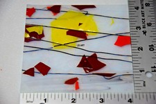4"x 4" OPAQUE WHITE WITH AUTUMN FRACTURES BLACK STREAMERS BULLSEYE GLASS 90 COE