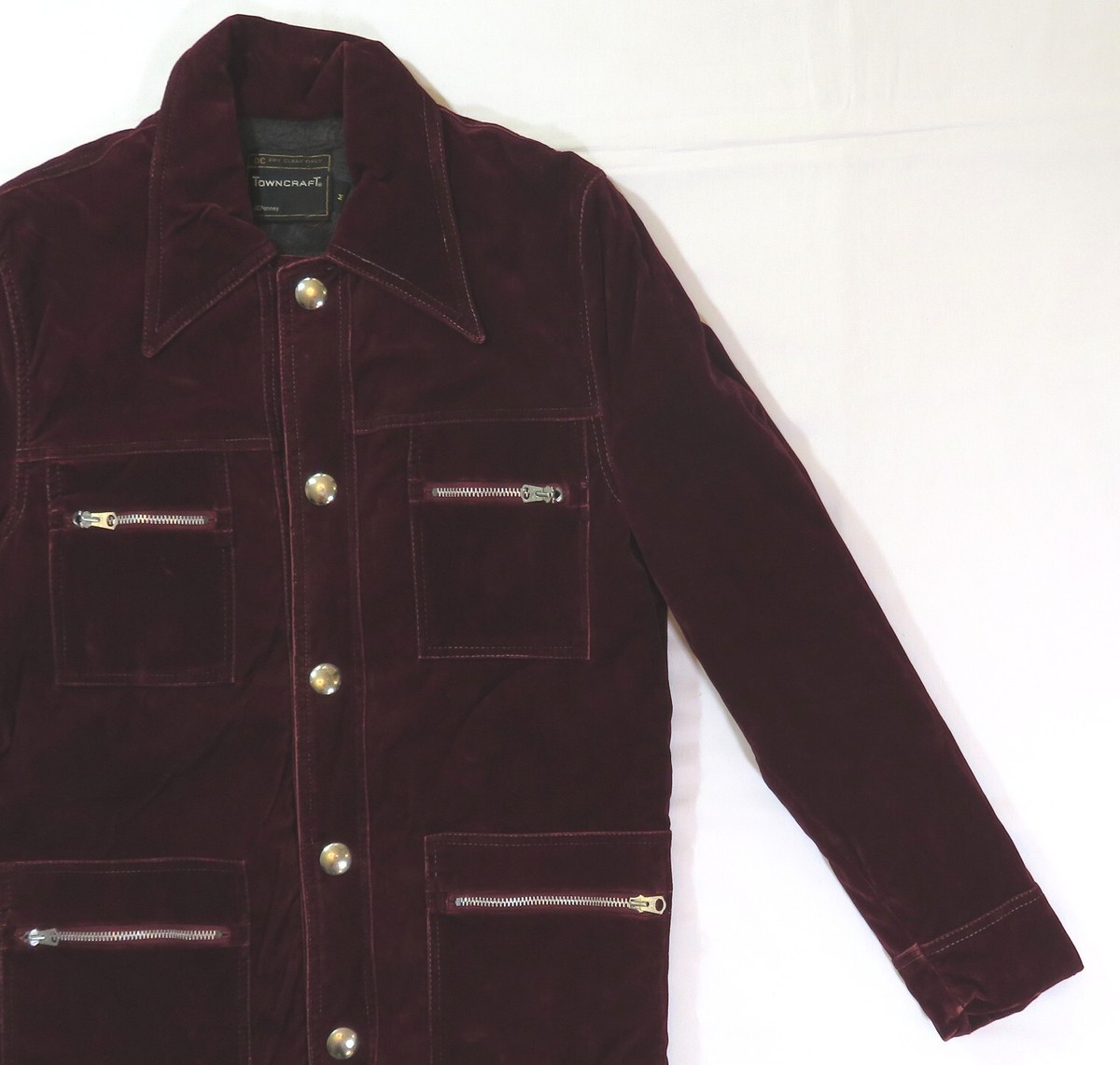 JC Penney Towncraft Vintage Velvet Felt Jacket 1970's Maroon Hippy
