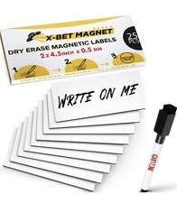 Dry Erase Magnetic Labels 25 Reusable Magnetic strips for metal Refrig marker