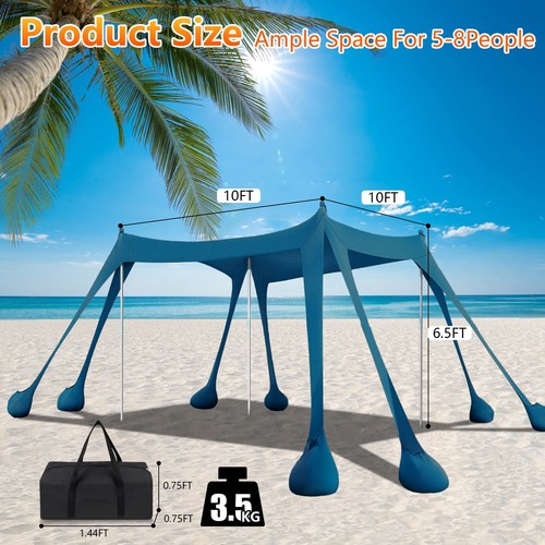 Windproof Beach Canopy Tent Shelter Sun Protection for Camping Fishing Picnic - Picture 15 of 17