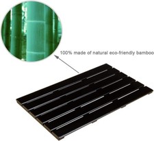 GOBAM Bamboo Bath Mat--Large--26" x 15.8" x 1.3"---Non-Slip--BLACK