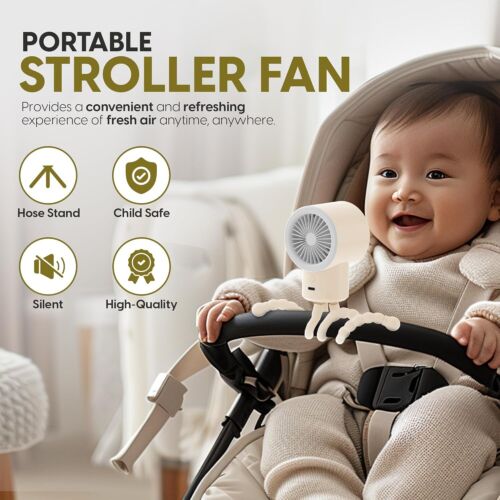 Portable Mini Travel Stroller Fan - Battery Operated, Clip On, Small, Handheld, - Picture 2 of 7