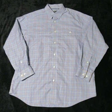 Orvis Blue Orange Green Checkered Long Sleeve Collard Mens Button Down Shirt Lrg