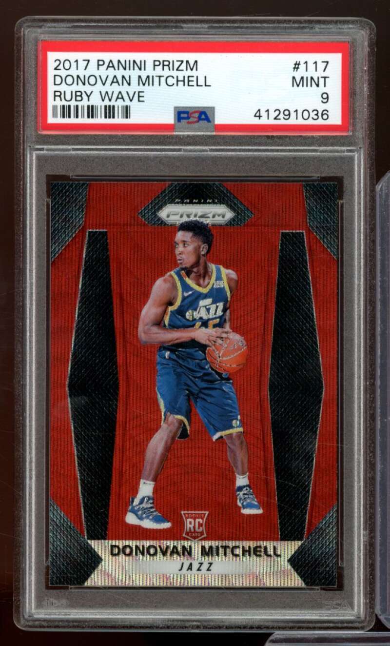 Donovan Mitchell Rookie Card 2017-18 Panini Prizm Ruby Wave #117 PSA 9