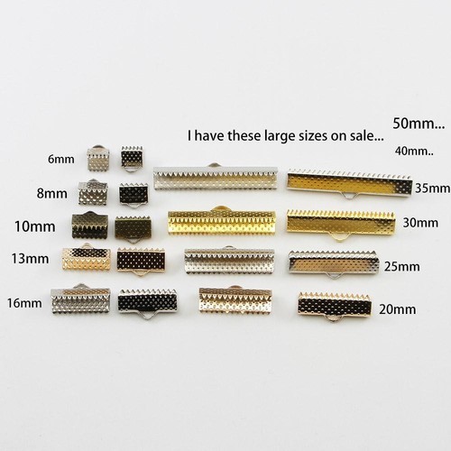 Ribbon Leather Crimp Beads - Fold Over Cord Connectors Jewelry Findings 10-50pcs - Picture 2 of 30