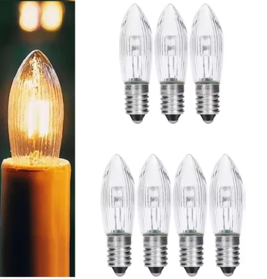 7 Stück LED Filament Riffelkerze 8-55V 0,2 W E10 innen Spitzkerze Schwibbogen. - Bild 1 von 2