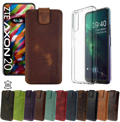 Hülle für ZTE Axon 20 5G Tasche Echt Leder Schutz Etui mit Silikon Case  passend - Main Image