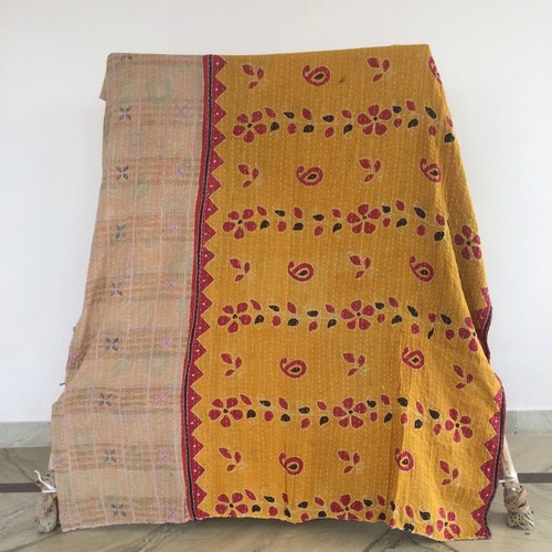 Indian Kantha Quilt Vintage Blanket Reversible Handmade Wholesale Lot 1 pc Throw - Picture 8 of 33