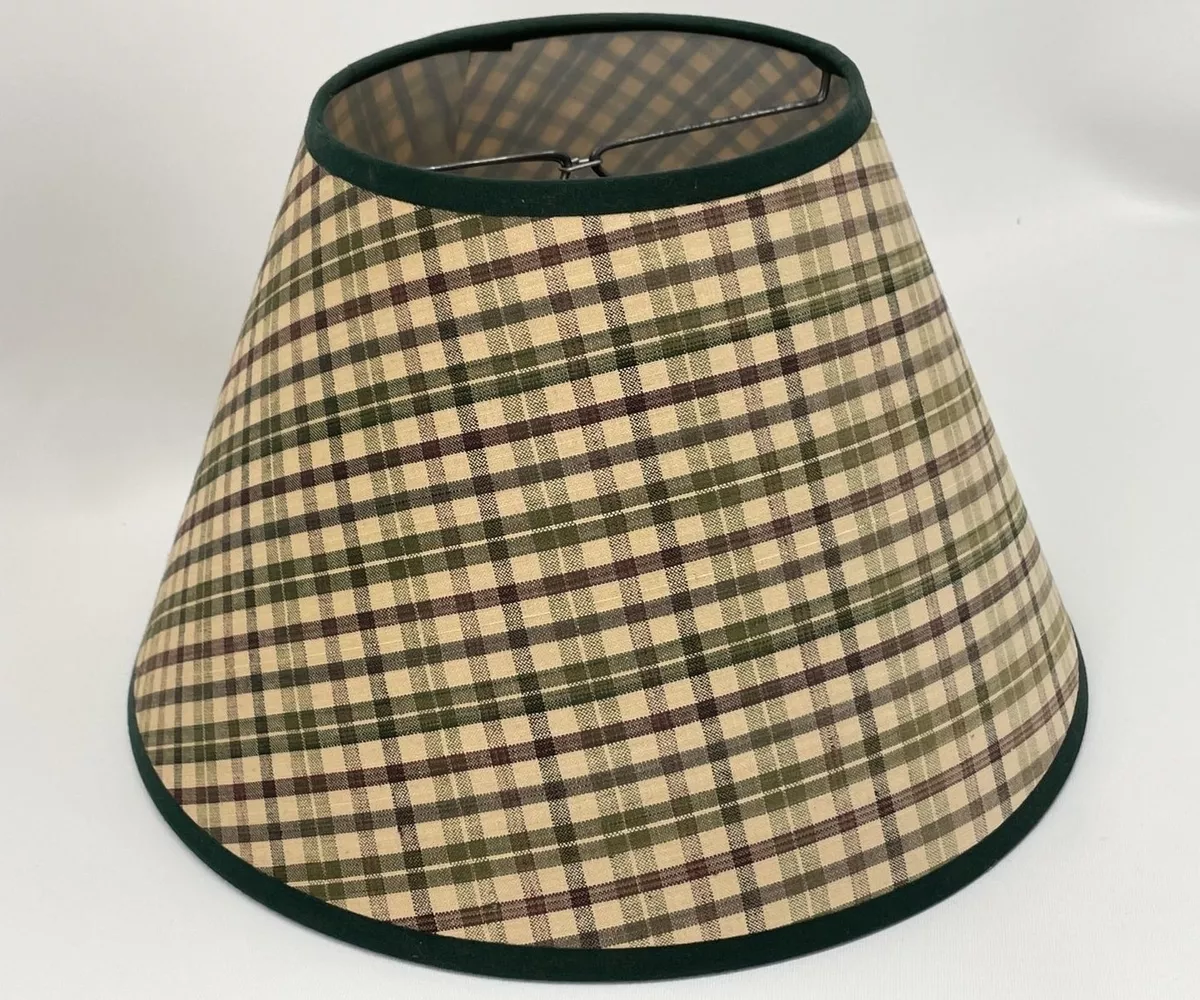Vtg Country Farmhouse Lamp Shade Burgundy Beige Green Plaid 12