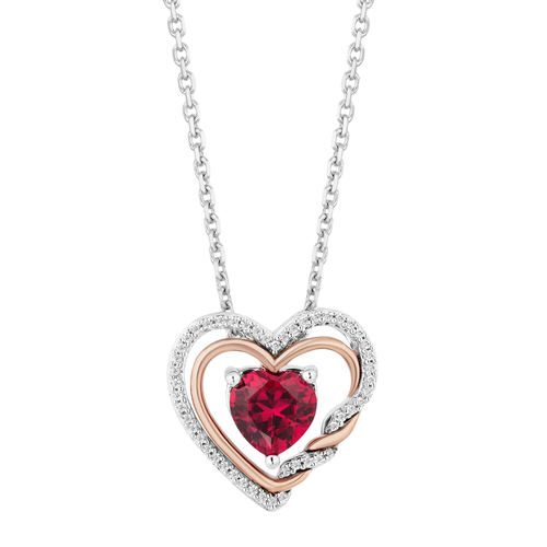 1.20CT Lab Created Ruby Double Heart Promise Pendant Chain 14K White Gold Plated