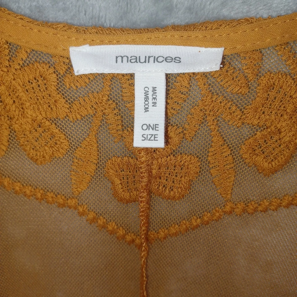 Maurices 刺绣网眼和服盖开襟开衫燃烧橙色波西米亚 — 第 4/4 张图片