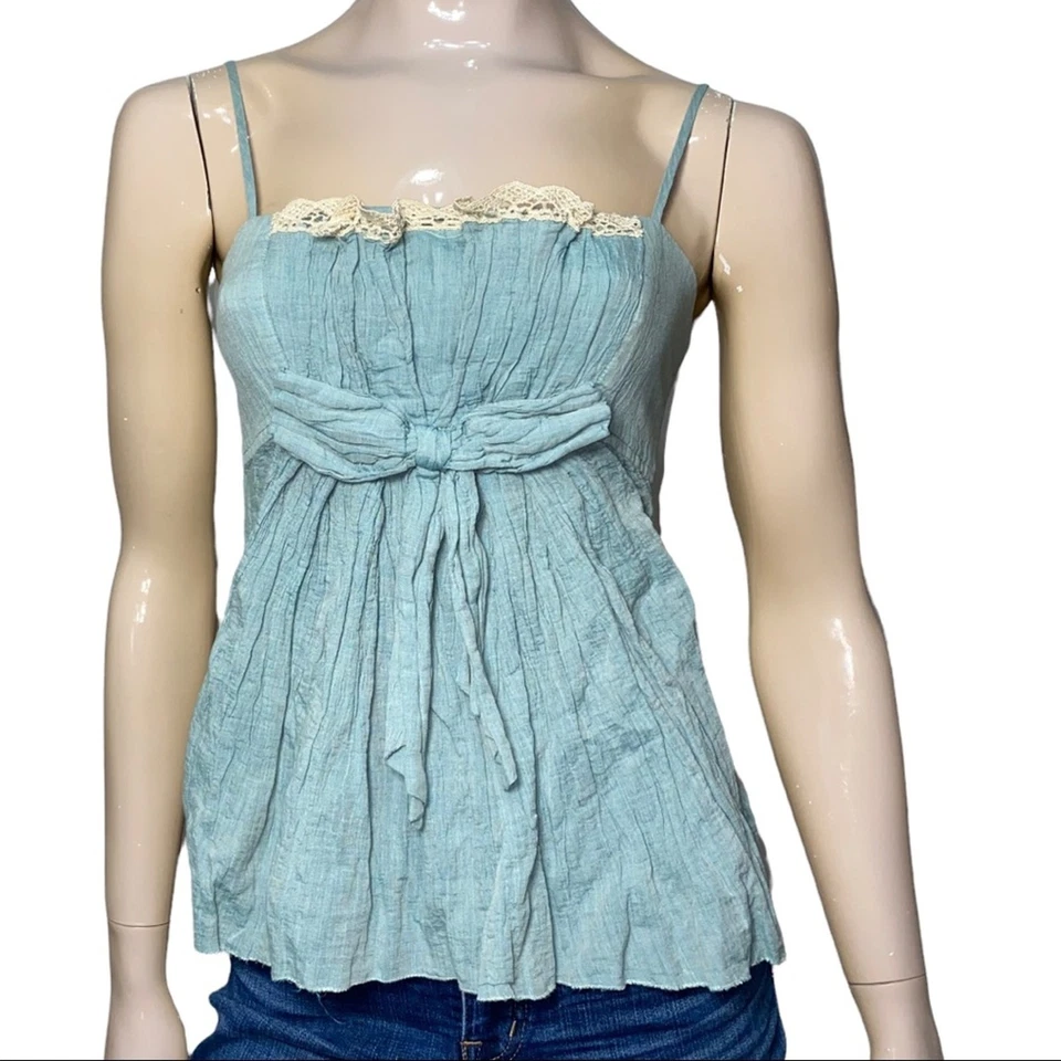 Женский топ Robert Rodriguez размер 4 синий хлопковый кружевной с бантом спереди со спагетти-ремешком - Изображение 2 из 4