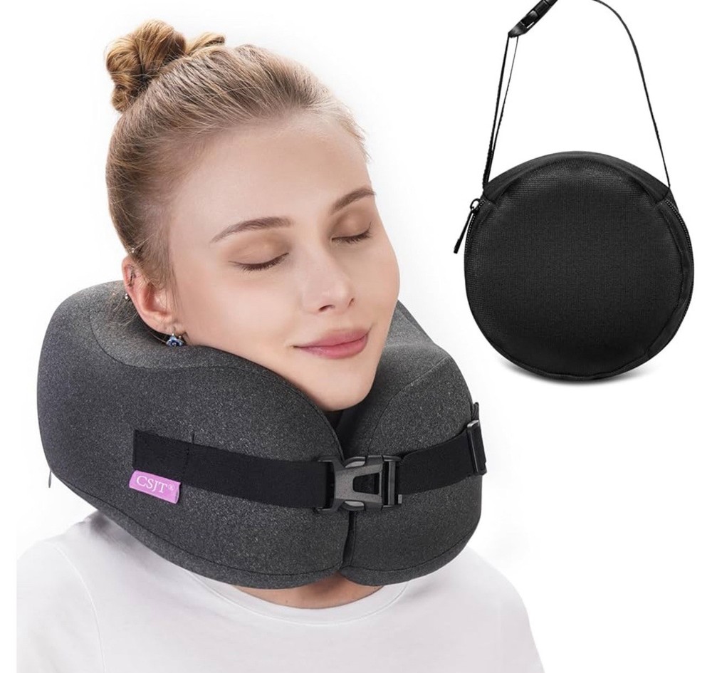 Compressed Memory Foam Travel Neck Pillow for Airplane Comfort
