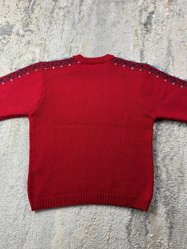Vintage Quiksilver Coogi Style Red Blue White Crazy Pattern Chunky Knit Wool S image 10