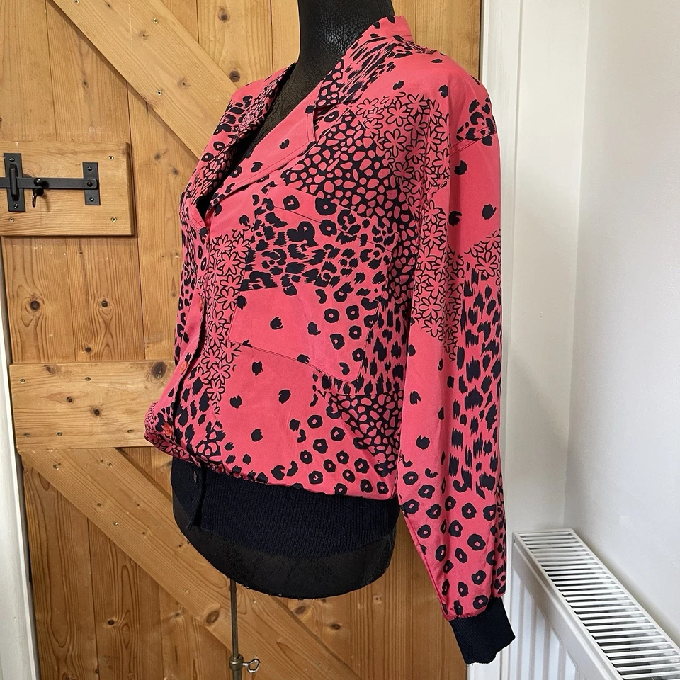 Jacques Vert Blouse Top Shirt Sz 10/12 Vintage Coral Red Retro 80's Animal Print - Image 3 of 4