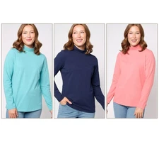 Denim & Co. 3-Pack Perfect Jersey Long-Sleeve Mock Neck Tops Turquoise/Navy/Rose