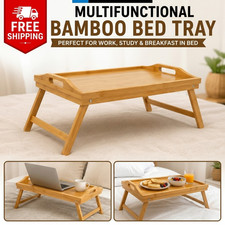 BAMBOO WOODEN BREAKFAST SERVING LAP TRAY LAPTOP OVER BED TABLE WITH FOLDING LEGS
