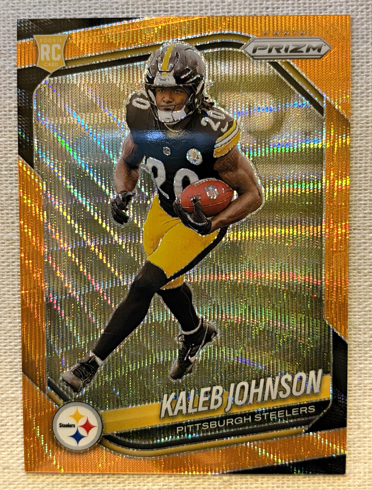 2025 Panini Prizm Kaleb Johnson RC #375 Orange Wave /65 Steelers 22/65