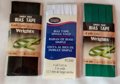 Vtg. Wright's Bias Tape Single Fold -  Jungle Green,  Black, White  #B-C    NH#3