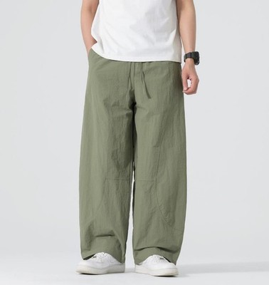Men's Summer Breathable Elastic Waist Casual Pants Straight Leg Retro Harem New