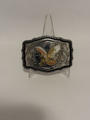 Western Eagle Tri-Color Belt Buckle 1 3/4 Bar Opening Silver Tone With Black