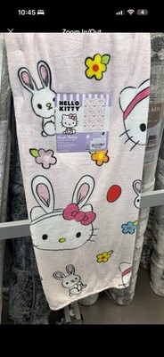 Hello Kitty Easter Pink Plush Throw Blanket 50 X 70 Bunny Flowers NEW