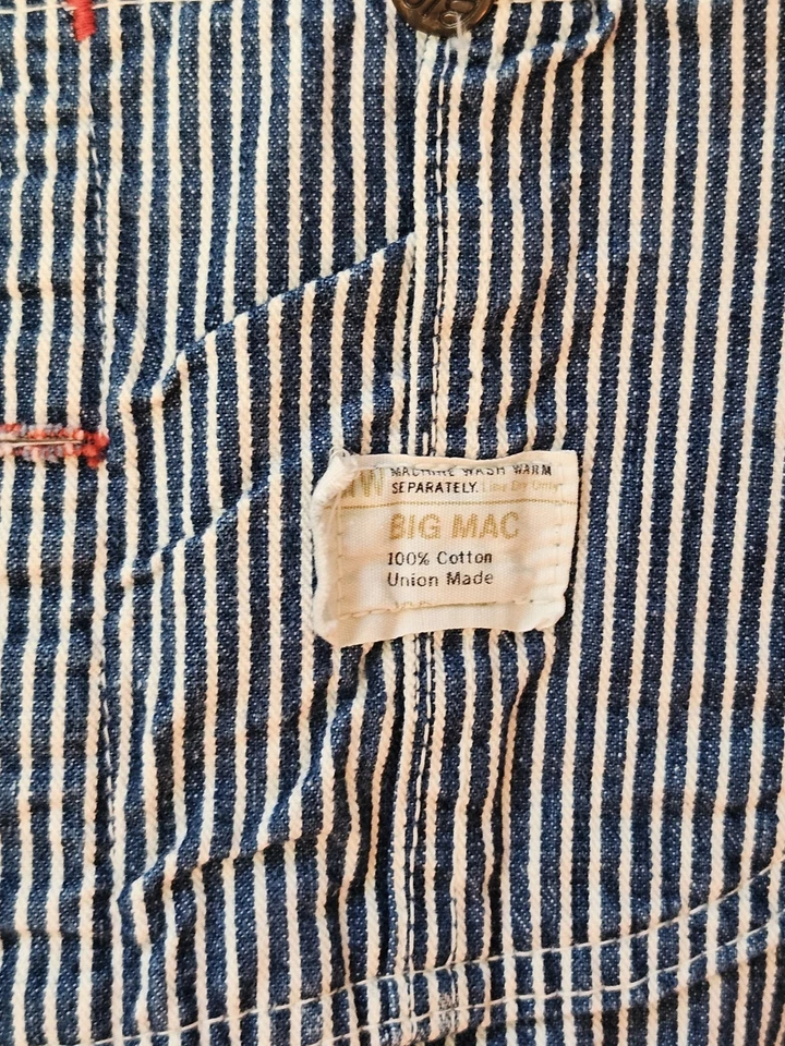 Big Mac Striped Overalls Union Made 100% Cotton Vintage 68" Long Railroad - Image 4 of 4