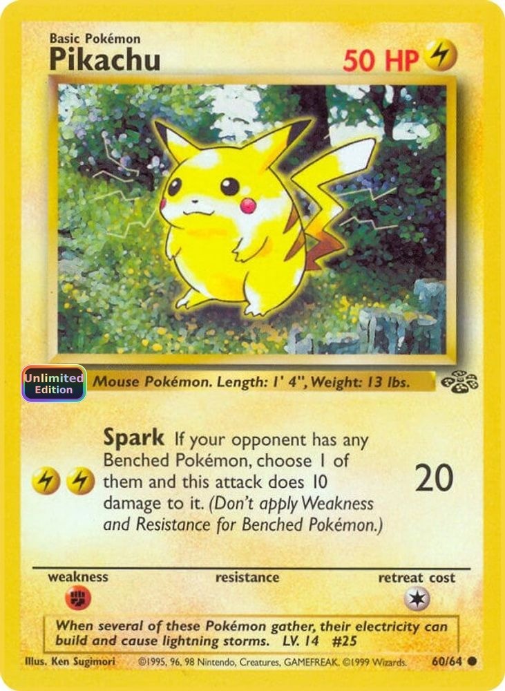1999 Pokemon: Jungle - Pikachu (#60/64, Unlimited, Common, Heavily Played)