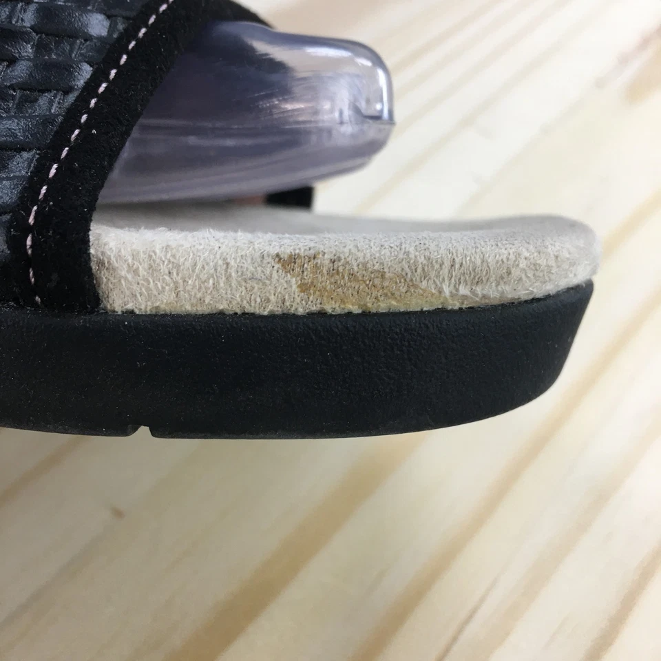 Sandalias Spenco para mujer 9,5B deslizables de cuero negro patrón de canasta sin cordones NL4265-191 Foto 4 de 4