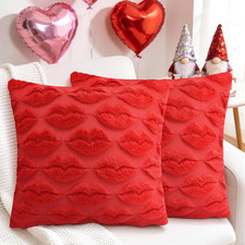 Valentine'S Day Decorations Pillow Covers, 18 X 18 Inch Set of 2 Red Lip Soft Pl
