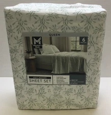 Member's Mark Soft Washed Sheet Set 6-Piece Queen White/Green