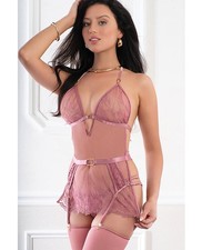 Babydoll Dress One Size Lace Sheer Lace Apron Style Babydoll Garters G World