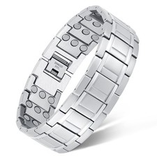 Feraco 3X Men's Magnetic Bracelet Titanium Steel 3 Row Therapy Gunmetal