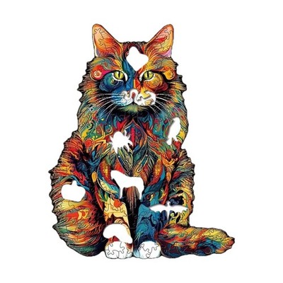 Cat Wooden Jigsaw Puzzle A4 Cat Shape Family Fun Xmas Gift Adult Kid US Seller