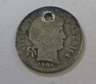 1904 Philadelphia Mint SILVER US Barber Liberty Head 10c Coin *HOLE*