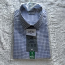Kenneth Cole Reaction Gray Check Dress Shirt XL 17-17.5 34/35 Regular Fit