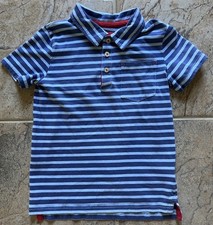 EUC Boys Mini Boden Blue Stripe Collared Pocket Cotton Polo Golf Shirt Top 7 8